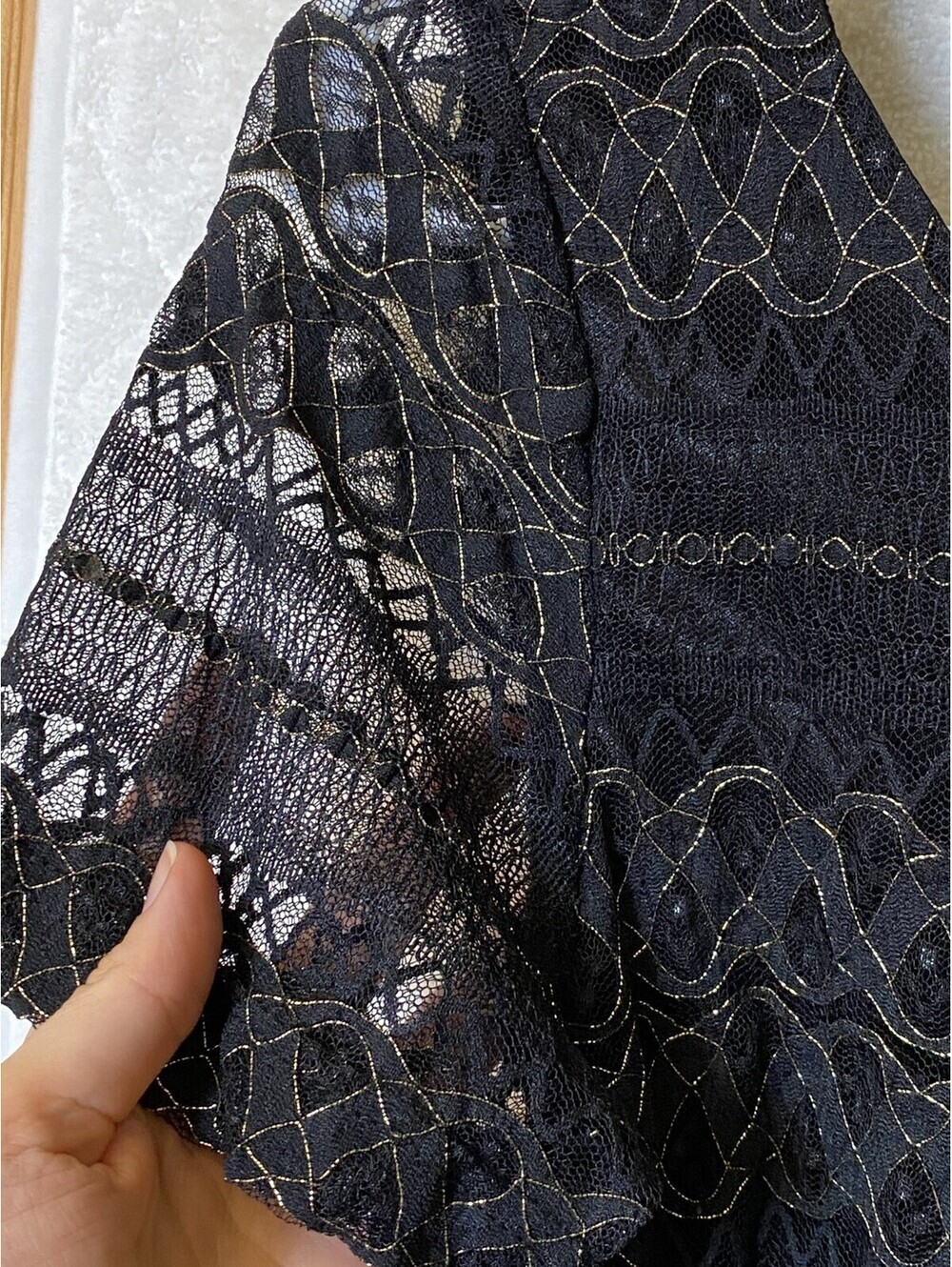 Forever 21 Size S/M Medium Nylon Black and Gold Lace Mini Dress Short Sleeve - Picture 5 of 7